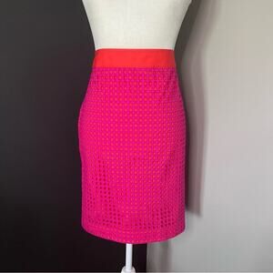 Talbots Geometric Cut Out Overlay Pink and Orange‎ Pencil Skirt- Size 4 P